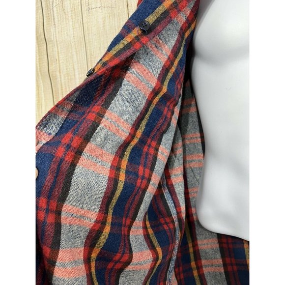 Vintage Flannel Plaid Shacket Jacket Wool Blend Shirt Men Sz L Pockets Grandpa - Picture 5 of 9